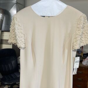 Donna Morgan Sand color Dress with beaded short Sleeves
